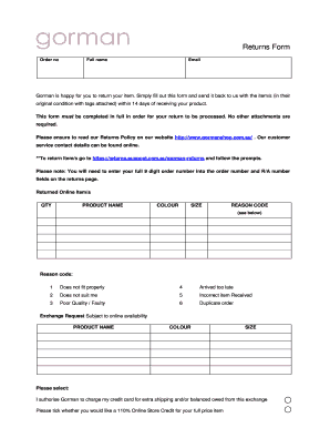 Gorman Returns Form