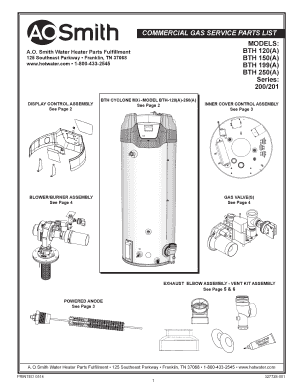 A O Smith Bth 199 200 Parts List  Form