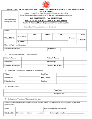 Birth Certificate Application Form