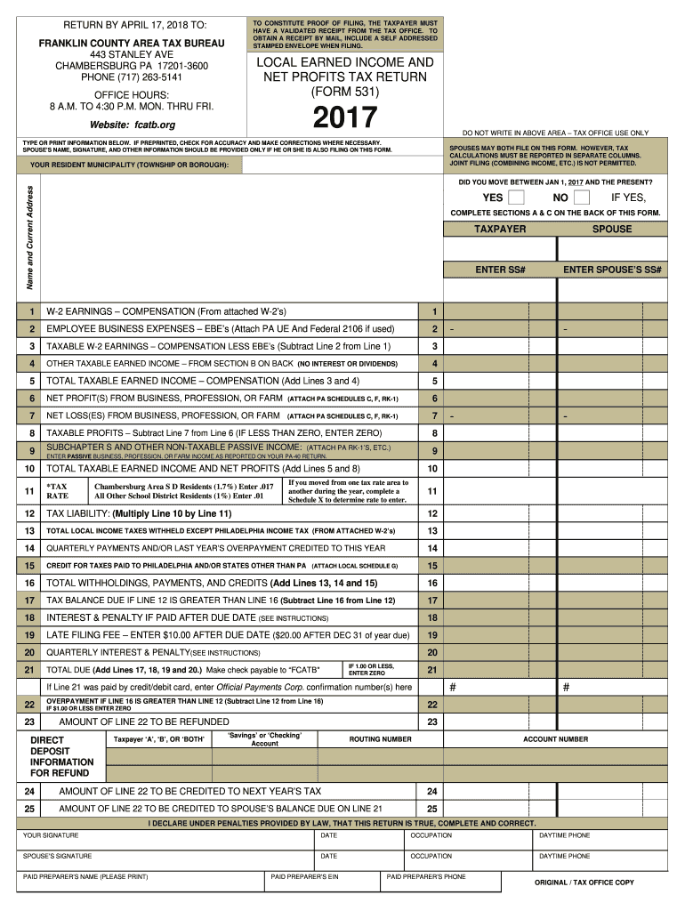  Franklin County Area Tax 531 Form 2017