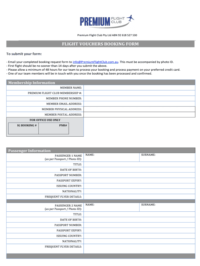 Premium Flight Club Pty Ltd ABN 92 618 527 530  Form