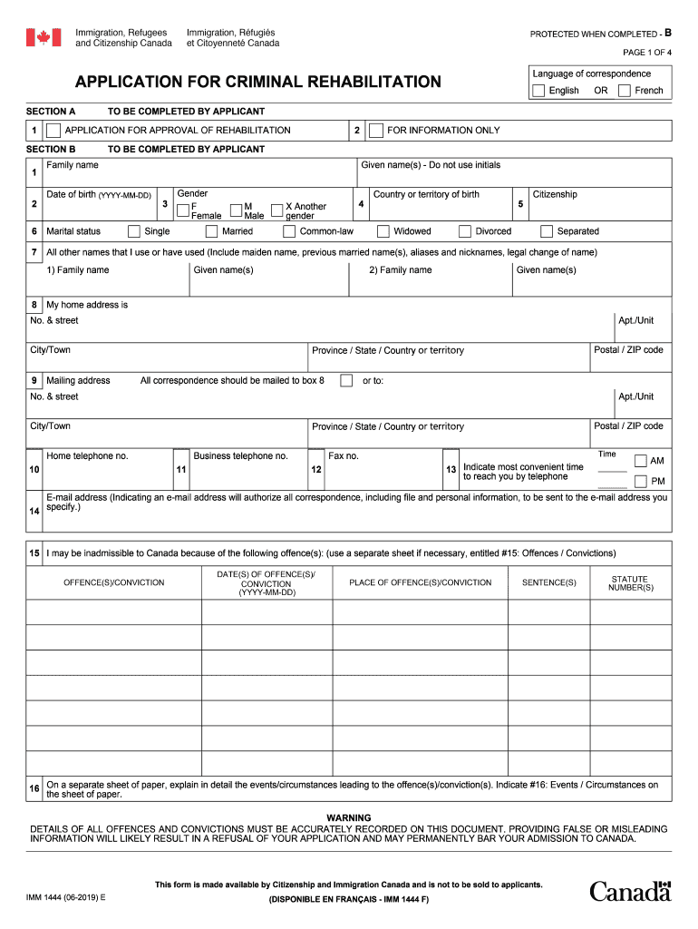  Canada Form Imm 1444 2019