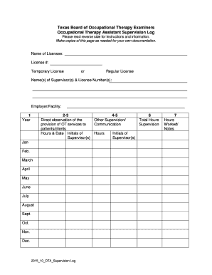 OTA Supervision Log Ptot Texas  Form