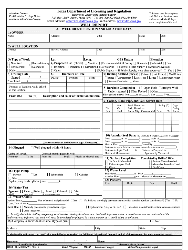 Texas Well Report  Form