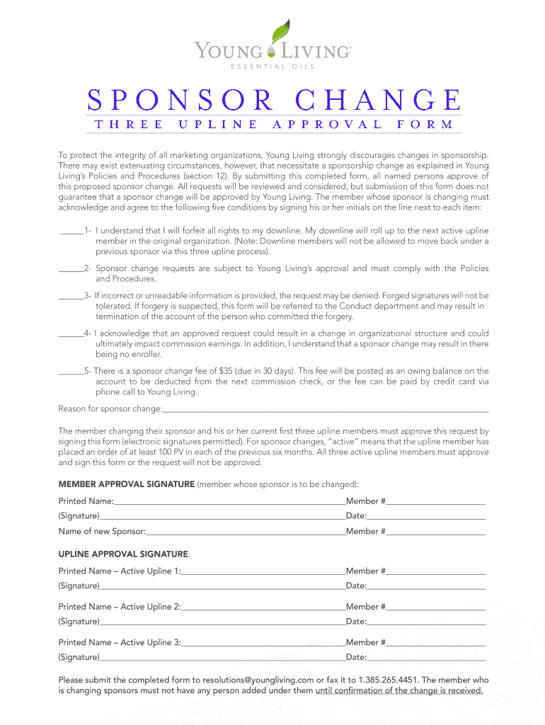 Young Living Sponsor Change Form