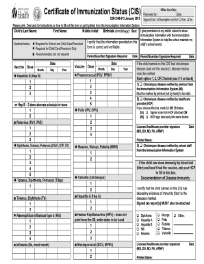 Certificate of Immunization Status CIS  Form