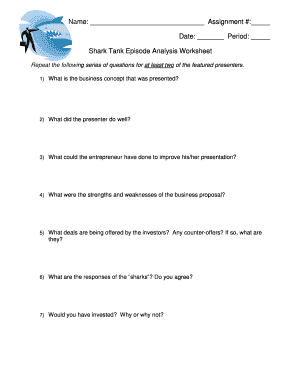 Shark Tank Episode Analysis Worksheet  Form