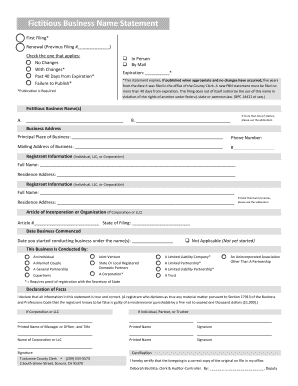 Fictitious Business Name Statement  Form