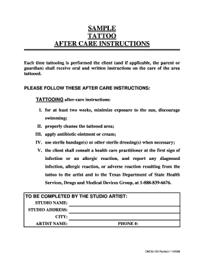 Tattoo Aftercare Instructions Form - Fill Out and Sign Printable PDF Template