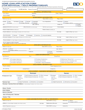Home Loan Application Form for Individual Sole BDO Unibank, Inc