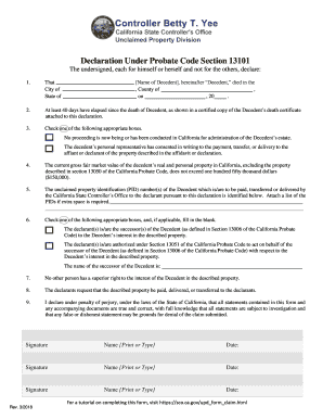 Declaration under Probate Code Section 13101  Form
