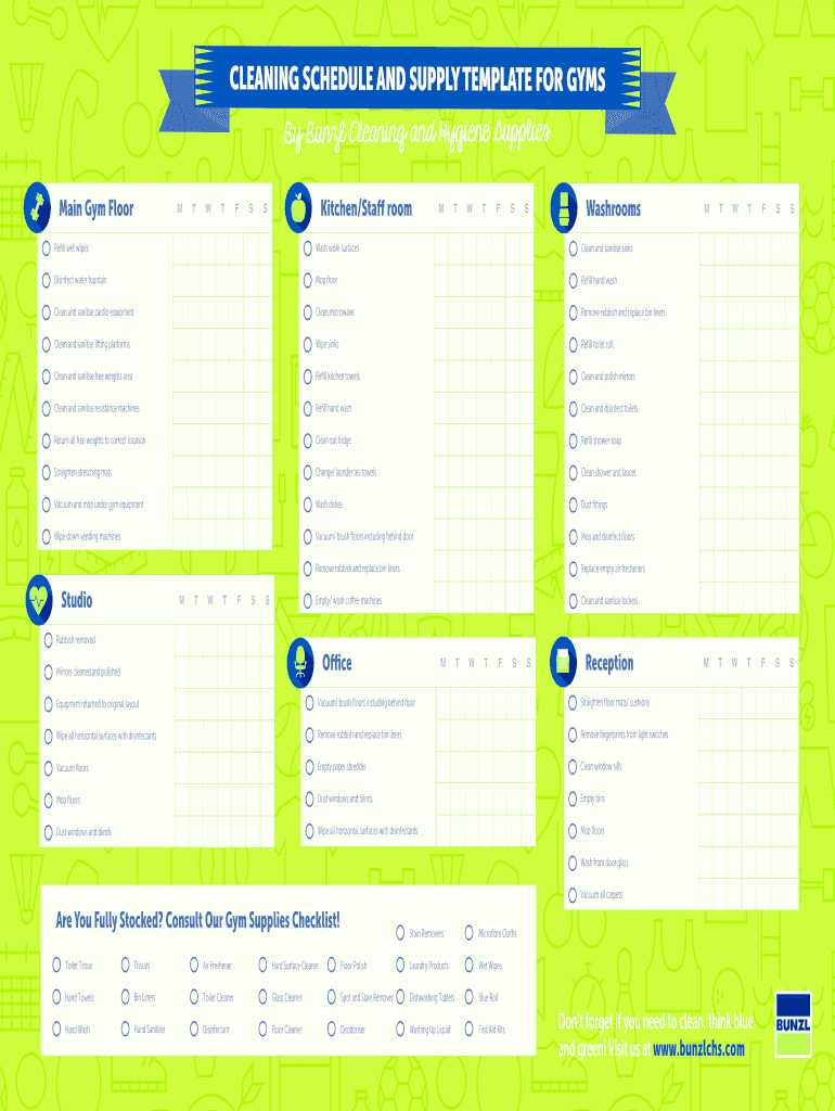 Gym Cleaning Checklist Excel  Form