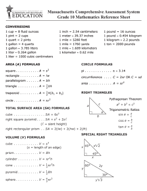 Mcas Reference Sheet Grade 10  Form