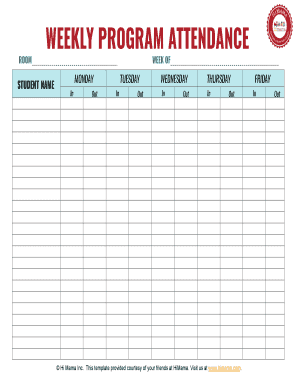 Weekly Program Attendance  Form