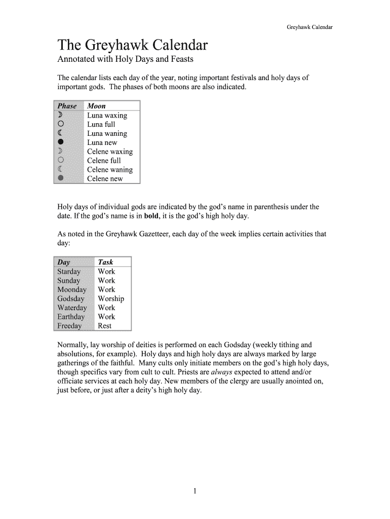 Greyhawk Calendar PDF  Form