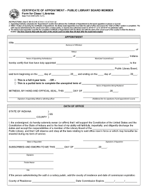CERTIFICATE of APPOINTMENTPUBLIC LIBRARY BOARD  Form