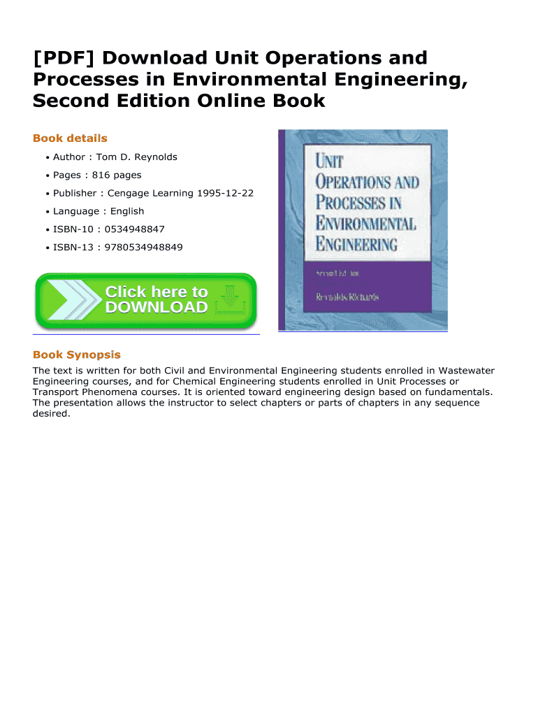 Unit Operations and Processes in Environmental Engineering Solution Manual PDF  Form