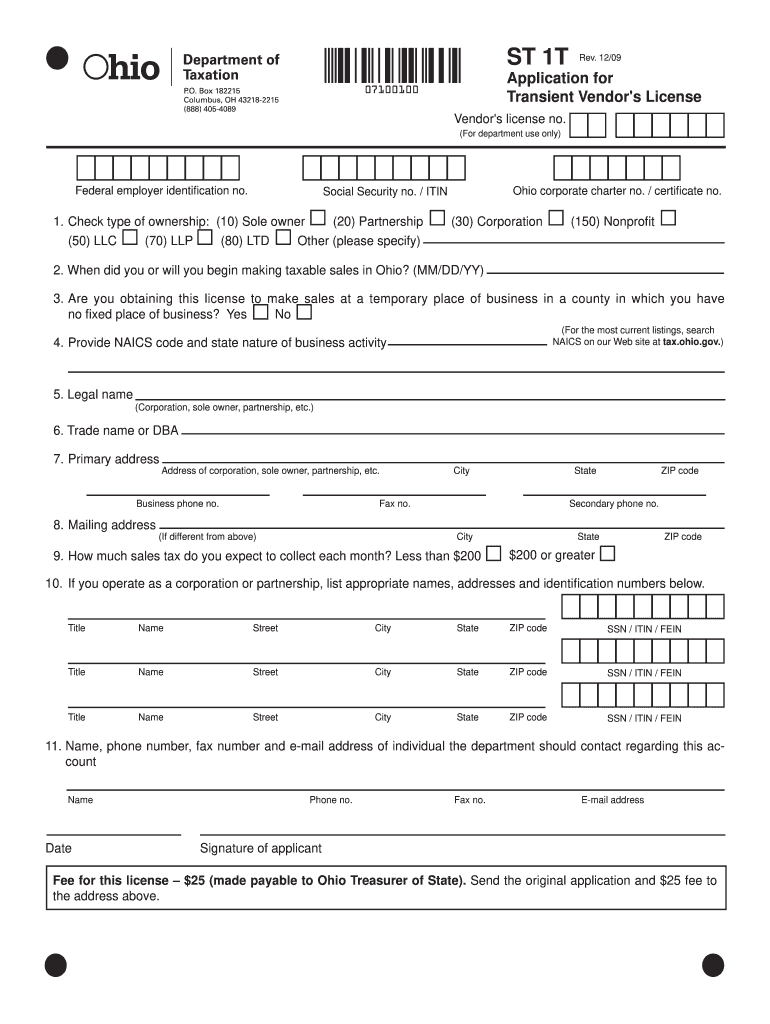  Transient Vendors License Ohio Application 2009