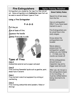 Fire Extinguisher Training Handout  Form