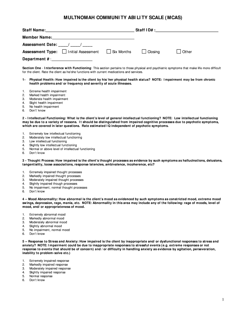 Multnomah Community Ability Scale  Form