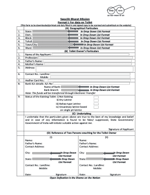 Swachh Bharat Mission Format I for Data on Toilet Form No No Download Needed Needed