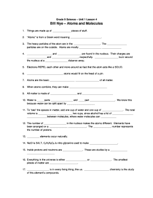 Bill Nye Atoms and Molecules Worksheet  Form