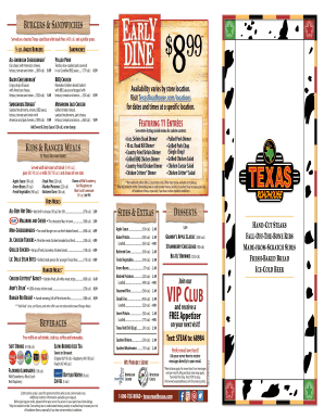 Texas Roadhouse Printable Menu  Form