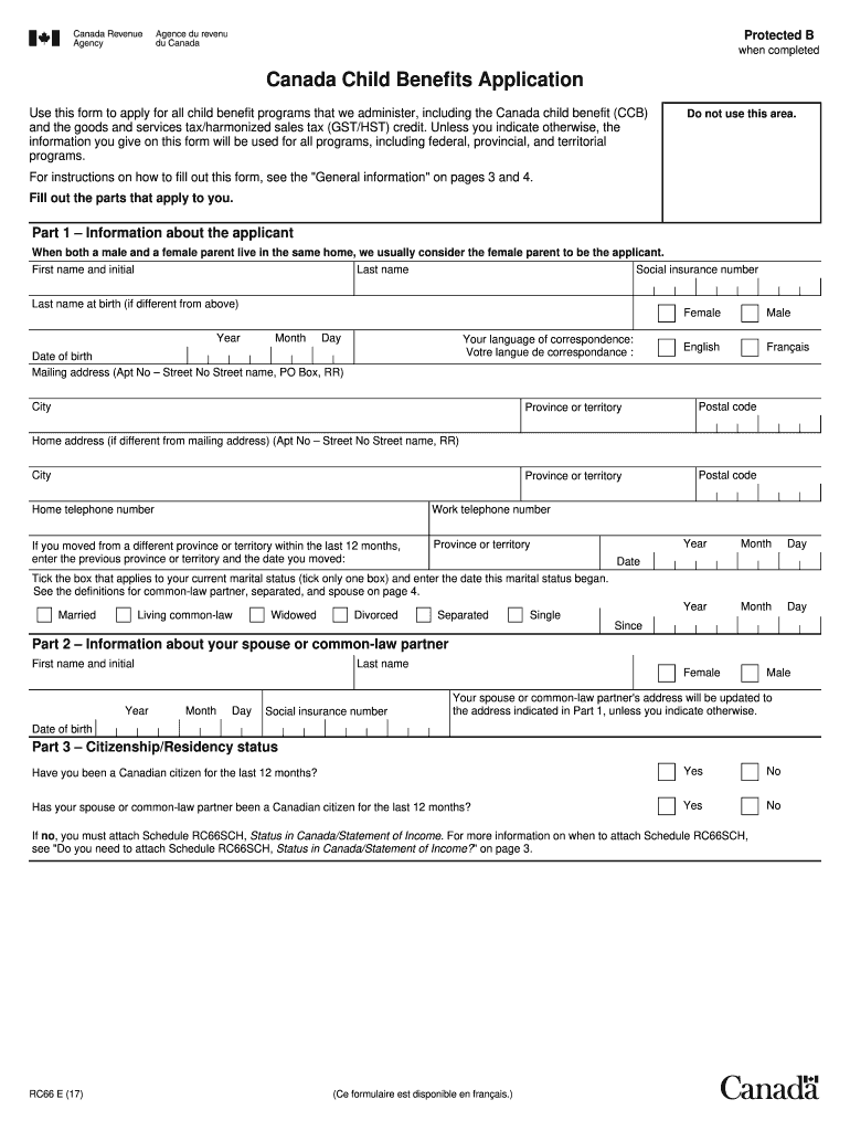 Get and Sign Canada Child Benefits Application 2017 Form