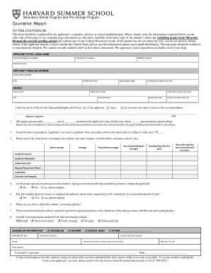 Harvard Summer School Counselor Report Online Form