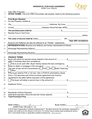 100CA Residential Purchase Agreement Numbered DOCX  Form