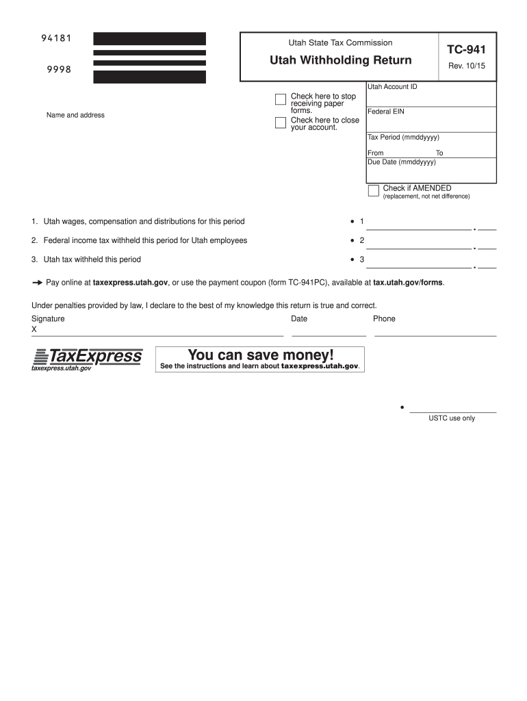  Utah Withholding State Form 2015-2024