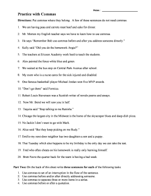 Comma Rules Worksheet PDF  Form