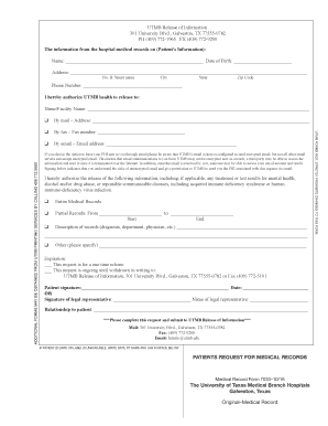 Utmb Medical Records  Form