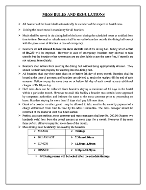 Mess Rules and Regulations  Form