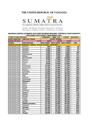 Sumatra Tanzania Bus Fare  Form