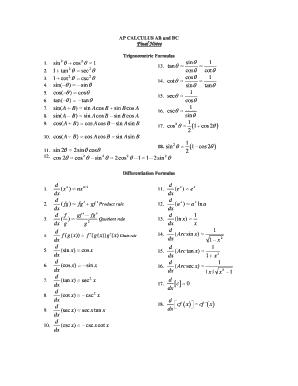 Calculus Study Guide PDF  Form