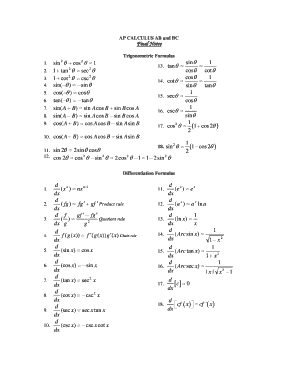 Calculus Study Guide PDF Form