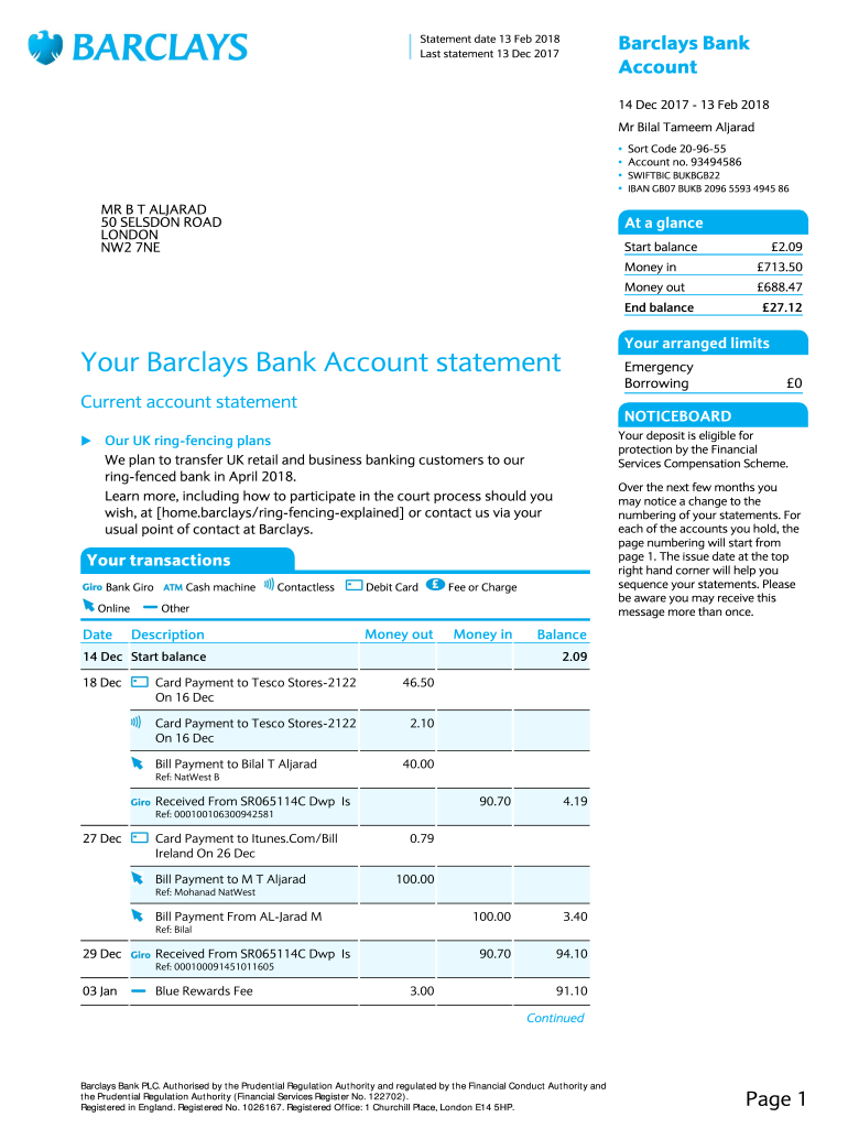 Statement Date 13 Feb  Form