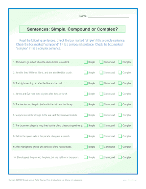 Simple Complex Compound Sentences Worksheet  Form