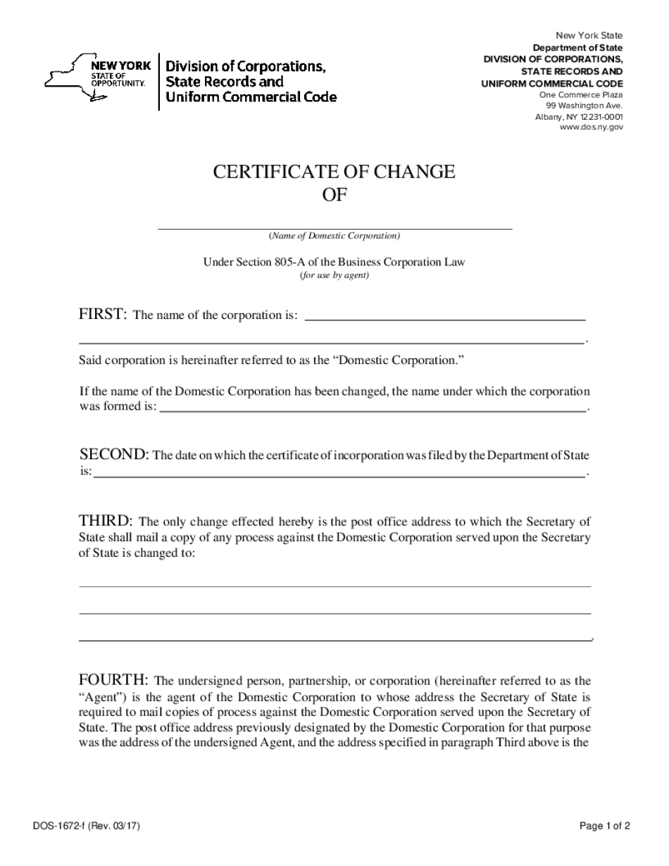  Certificate of Change Form 2017-2024