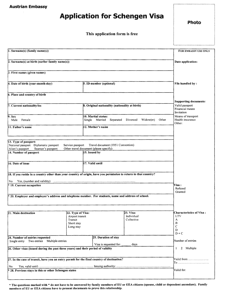 Austria Schengen Visa Application Form