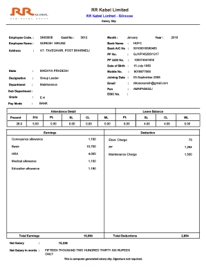 Rr Kabel Salary Slip  Form