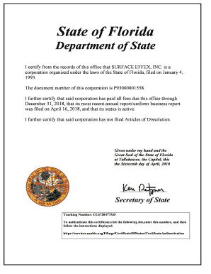 Certificate of Status  Form