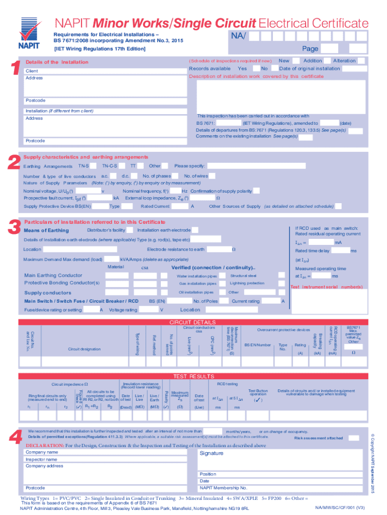 Minor Works Certificate PDF Form