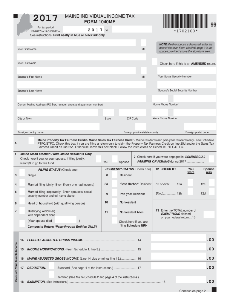  Maine Form 1040me 2017