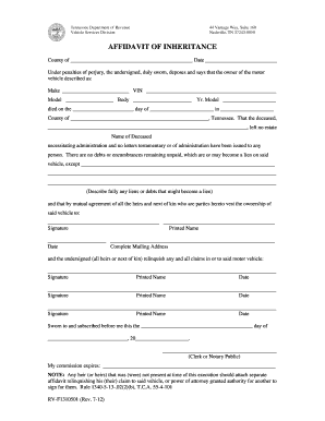  Tennessee Affidavit of Inheritance Form 2020