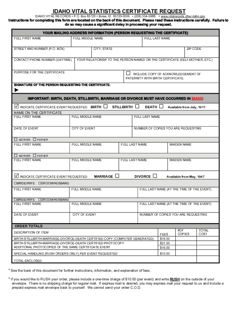  Vital Statistics Idaho State 2016