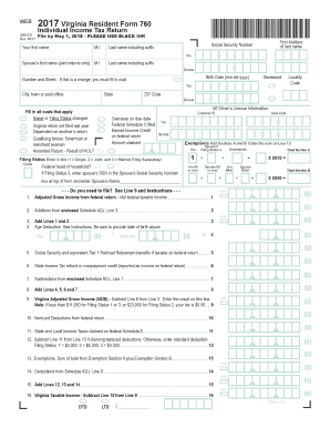 Virginia Resident Form 760 Individual Income Tax Return  Virginia Resident Form 760