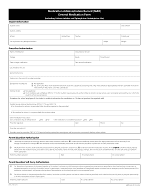 Medication Administration Record Mar General Medication Form