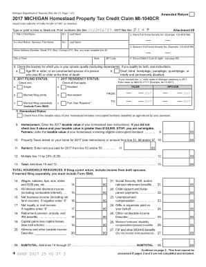 Michigan Homestead Property Tax Credit Claim MI 1040CR  Form
